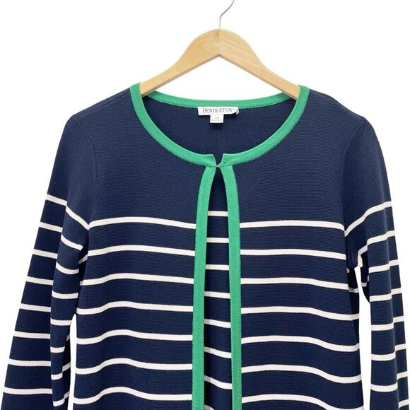 Pendleton Longline Striped Silk Open Front Cardigan Navy & White Women’s Size XS - Picture 6 of 14
